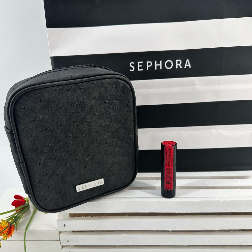 SEPHORA COLLECTION Satin Hydrating Lipstick in Excessively Good & Makeup Bag